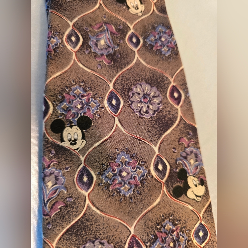 Disney Brown Purple Patterned Men's Tie Feastive Resortwear - Picture 3 of 4